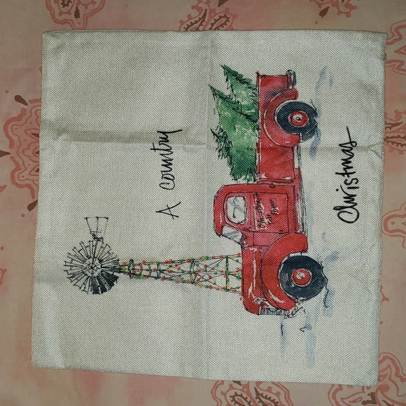 Farm Windmill Christmas Truck Pillow Cover. Christmas Tree - Picture 2 of 11